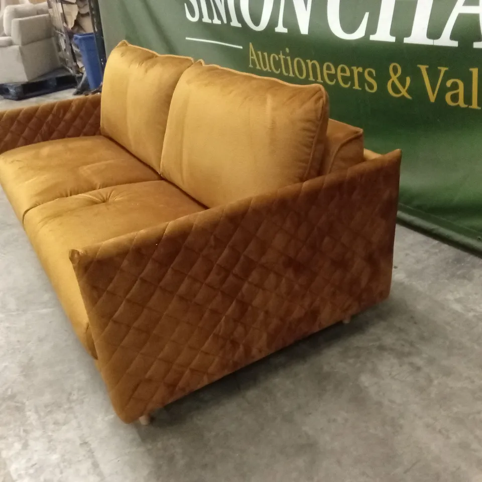 MELIECK 2 SEATER VELVET SOFA BED - YELLOW