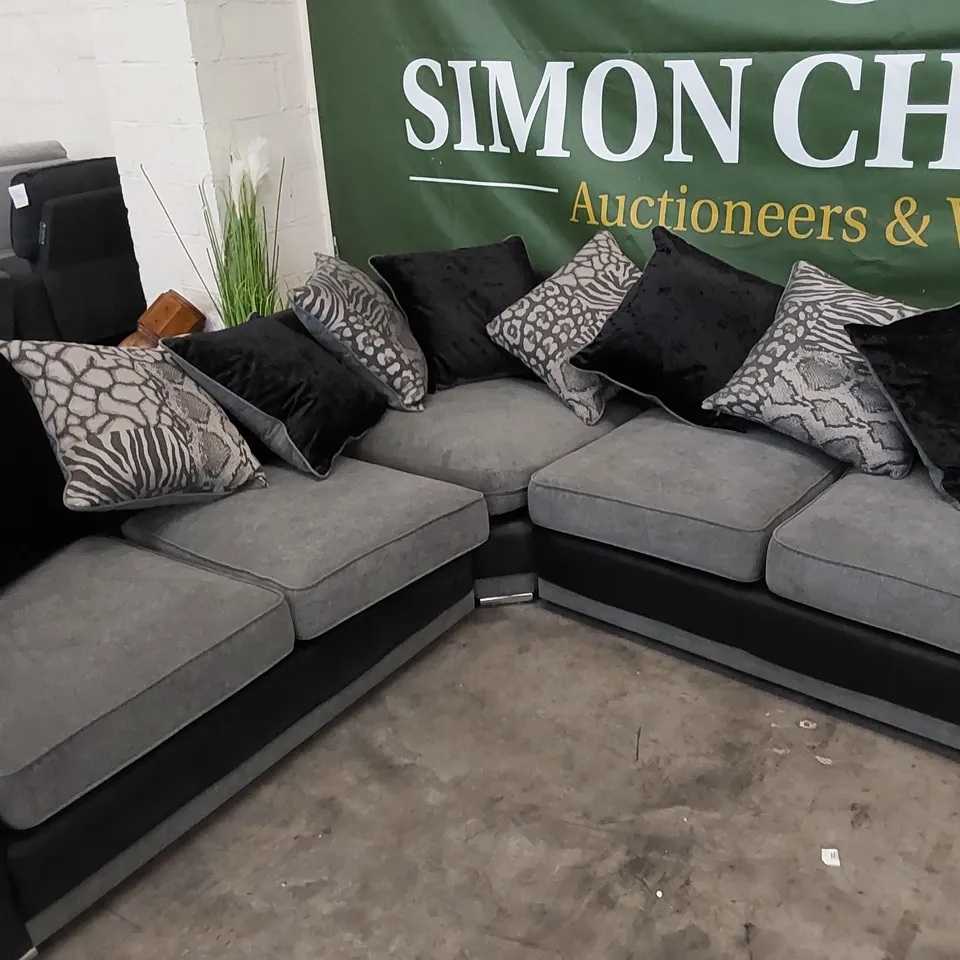 DESIGNER HILTON LEFT HAND CORNER SOFA IN BLACK/CHARCOAL 