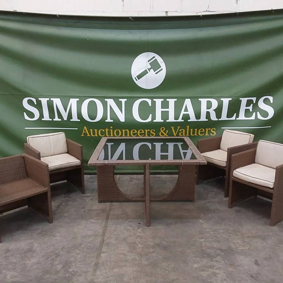 DESIGNER GARDEN & PATIO RATTAN DINING TABLE SET WITH CHAIRS AND COVER