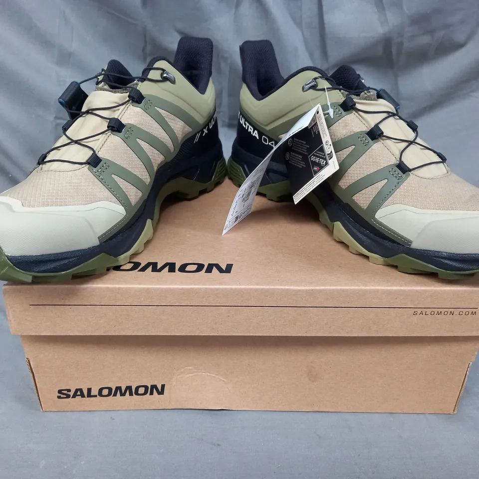 BOXED PAIR OF SALOMON X ULTRA 4 GTX SHOES IN SLATE GREEN/OLIVE/BLACK UK SIZE 11