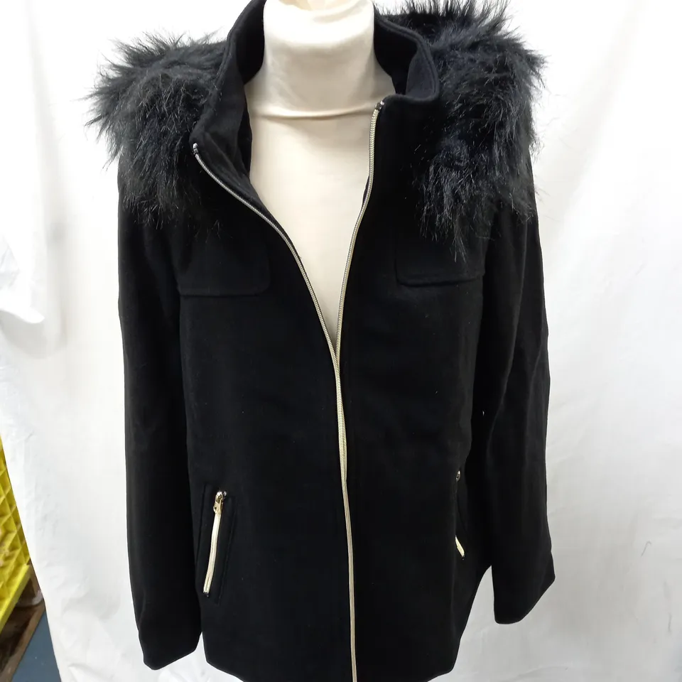NINA LEONARD ZIP THROUGH COAT IN BLACK - S
