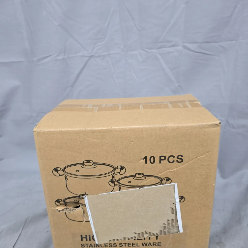 10-PIECE STAINLESS STEEL COOKWARE SET (BOXED)