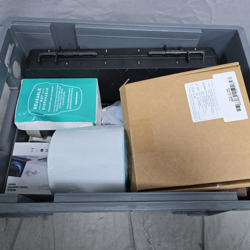 APPROXIMATELY 20 ASSORTED HOUSEHOLD ITEMS TO INCLUDE CUP, LABLES AND TOOL CASE