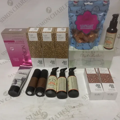 LOT TO CONTAIN APPROX. 15 X ASSORTED BEAUTY PRODUCTS, INCLUDES FOUNDATION, MENS SHAVE GEL, TEA TREE HAIR OIL ETC