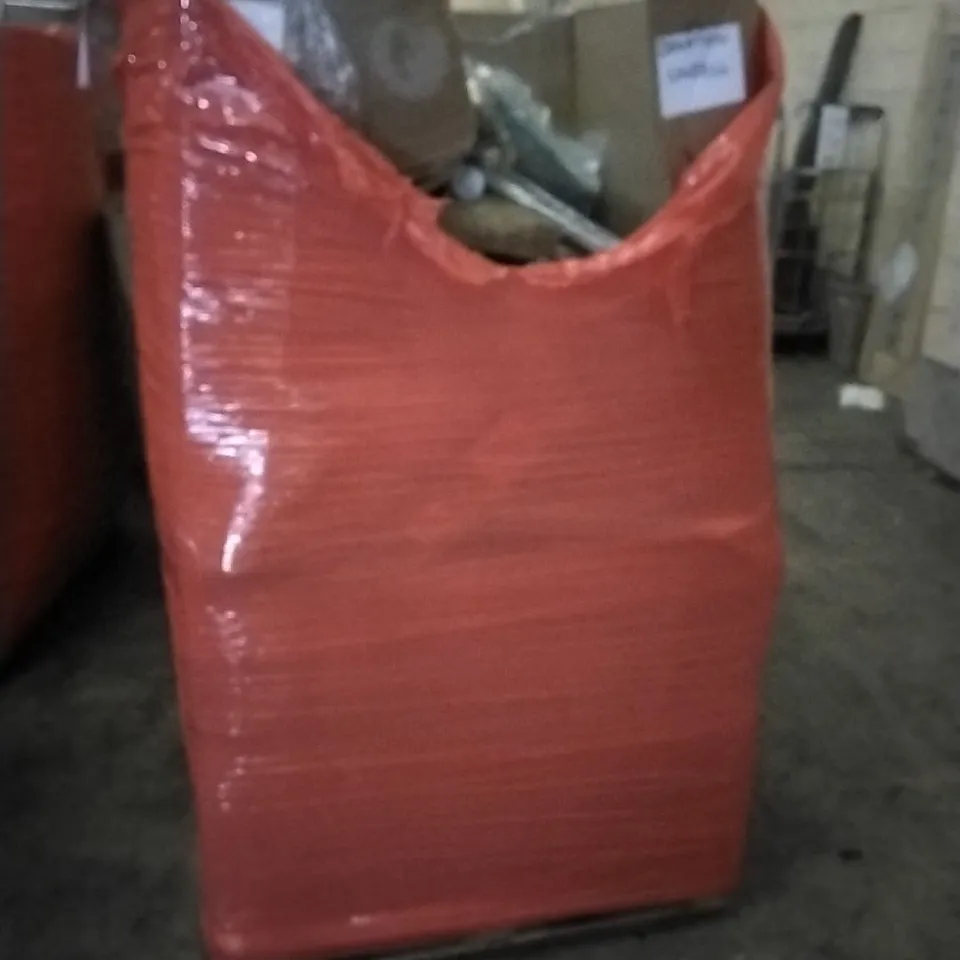 PALLET OF ASSORTED ITEMS INCLUDING DRAPERY ROD, ZEBRA BLINDS, DRAWER CABINET, MUTE SEAT COVER, GARMENT RACK
