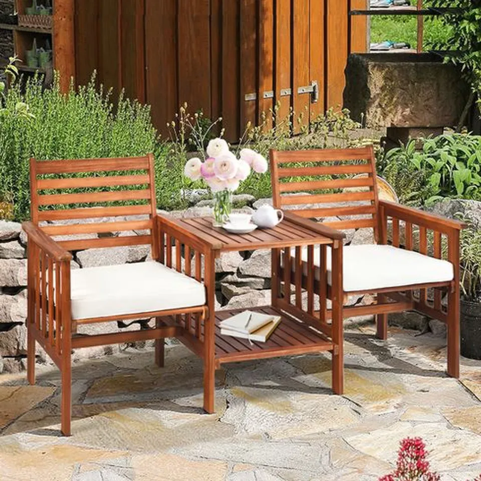 BOXED WOODEN COMPANION SEAT WITH TABLE (1 BOX)