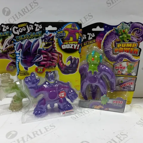 3 ASSORTED HEROES OF GOO JIT ZU FIGURES TO INCLUDE; GALAXY ATTACK AIR VAC ORBITOX, DINO X RAY SHREDZ HERO PACK AND DINO X RAY TERRACK HERO PACK