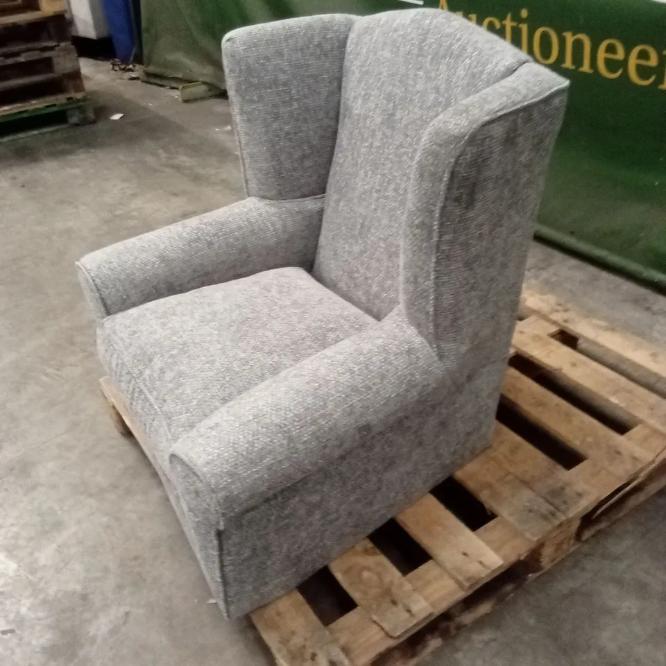 DENTON CHUNKY WEAVE FABRIC WING CHAIR - GREY RRP £379