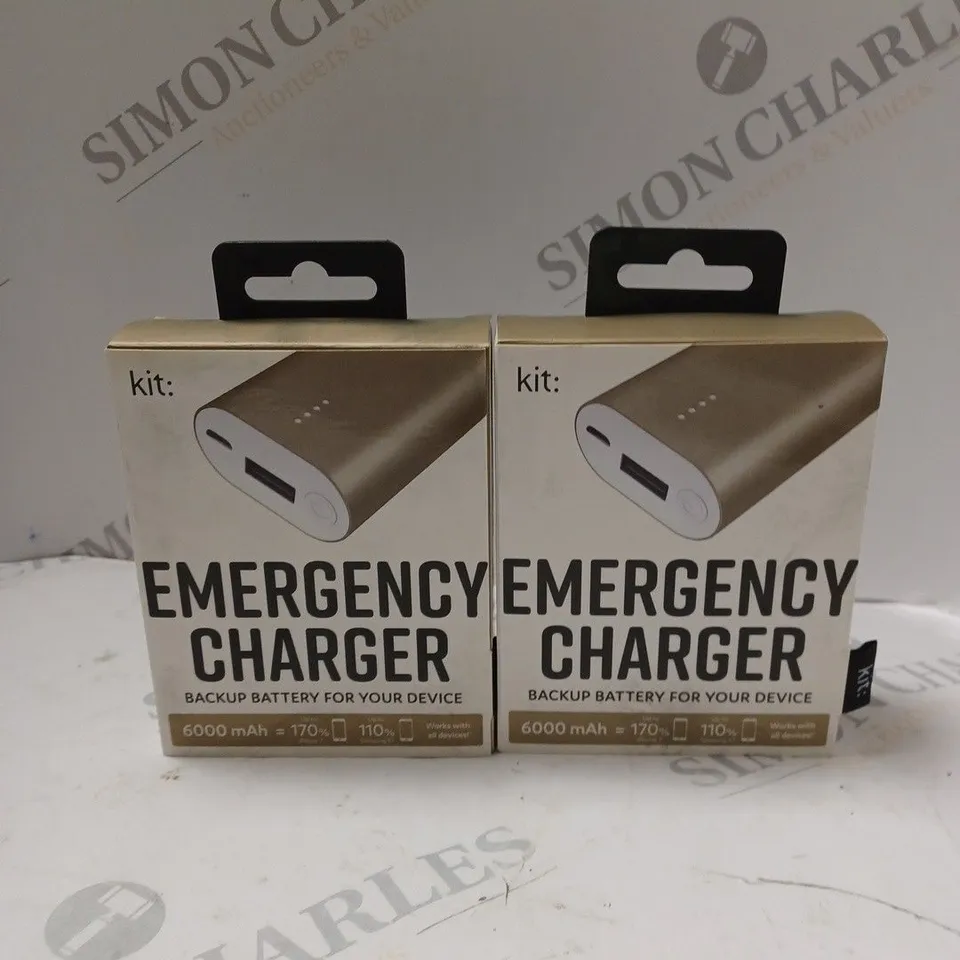 2 X BOXED KIT: EMERGENCY BACK-UP 6000MAH PORTABLE POWER BANKS IN GOLD COLOUR 