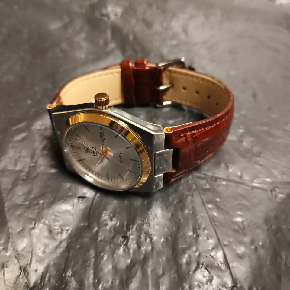 MENS ERNEST FERDINAND WATCH – DAY DATE CALENDAR DIAL – LEATHER STRAP