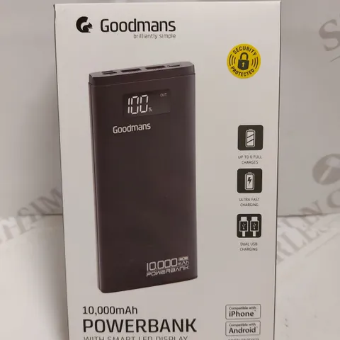 BOXED AND SEALED GOODMANS 10000MAH POWER BANK WITH LCD DISPLAY