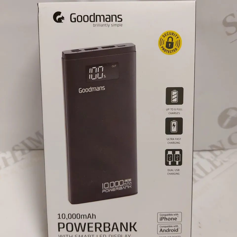 BOXED AND SEALED GOODMANS 10000MAH POWER BANK WITH LCD DISPLAY