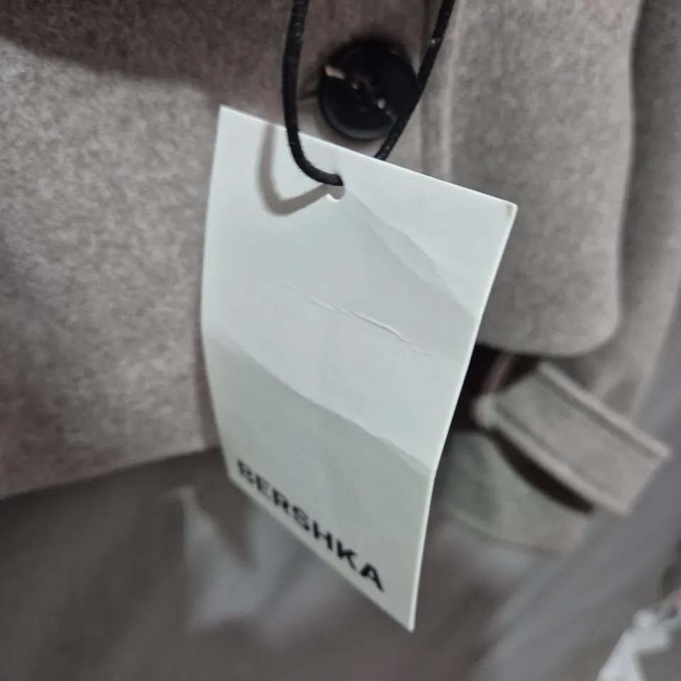BERSHKA WOOL COAT – LIGHT GREY, DOUBLE-BREASTED, WOMEN'S SIZE S