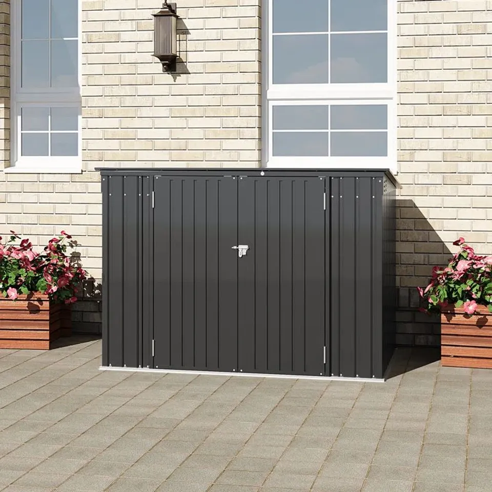 BOXED 6FT W X 4FT D METAL GARBAGE SHED (2 BOXES)