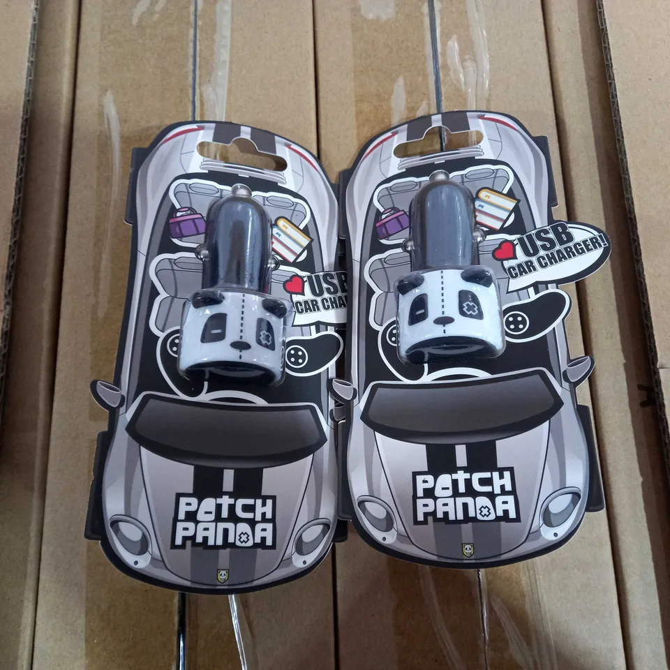 BOX OF APPROXIMAL 150 PATCH PANDA USB CAR CHARGERS IN BLACK