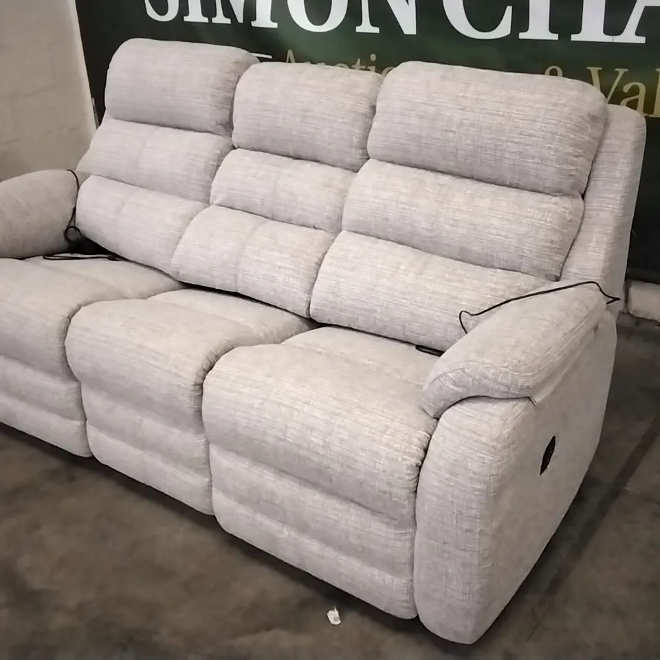 QUALITY BRITISH DESIGNED & MANUFACTURED G PLAN GREENWICH 3 SEATER POWER RECLINER LOOM SHALE FABRIC SOFA