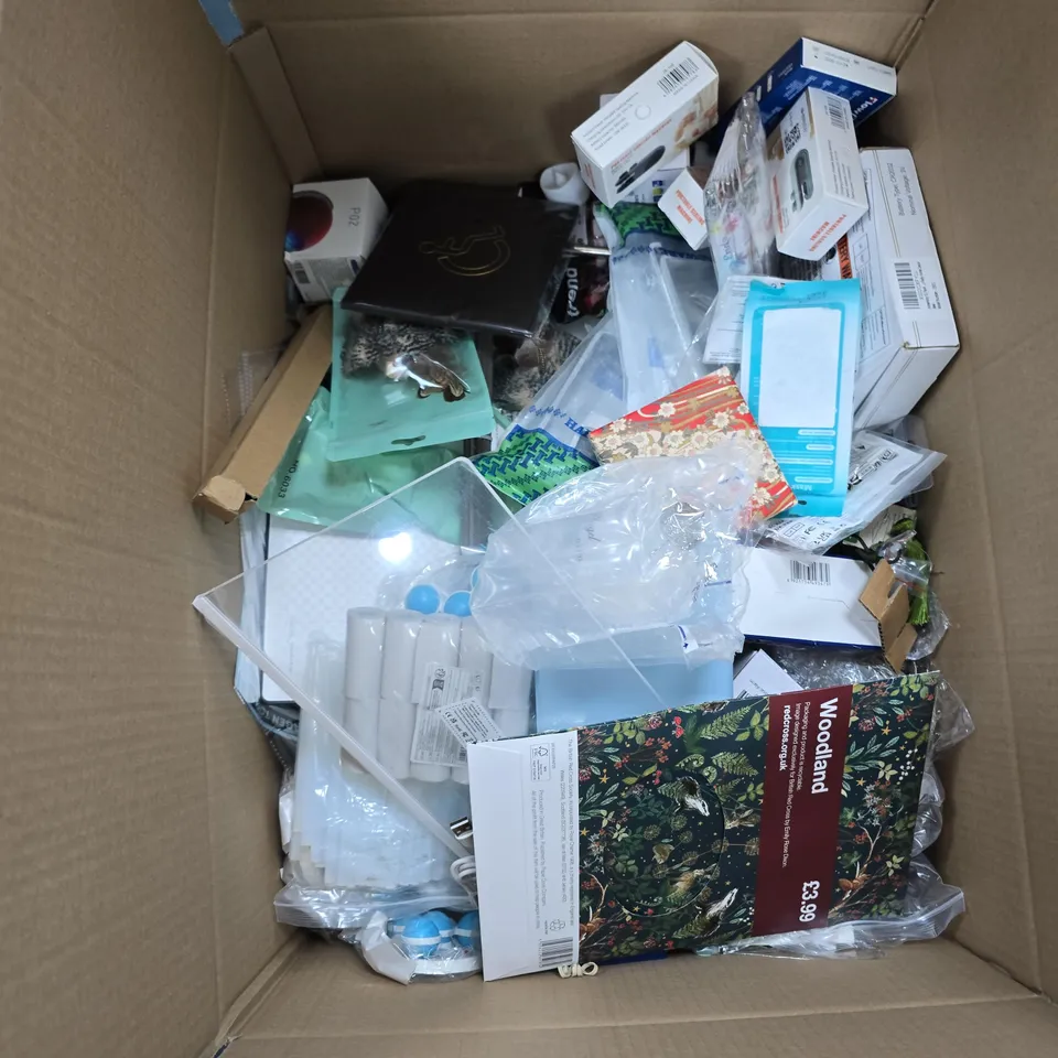 BOX OF APPROXIMATELY 25 ASSORTED ITEMS TO INCLUDE: OUTDOORS LAMP AND WATERCOLOR PAINT SET