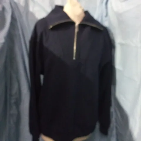 ZARA NAVY ZIP-NECK SWEATER (SIZE S) MADE IN BANGLADESH