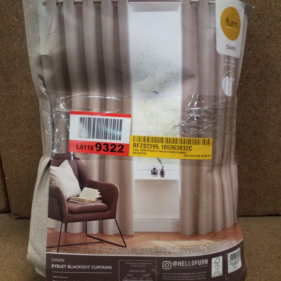 DAWN 100% BLACKOUT THERMAL EYELET CURTAINS 168×229CM - DAWN