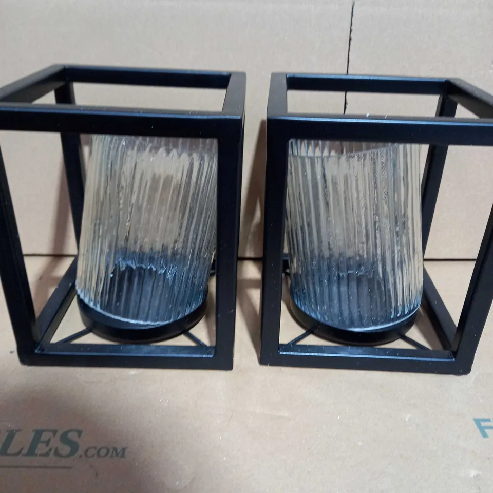 MY HOME STORIES SET OF FLUTED GLASS HURRICANE LANTERNS