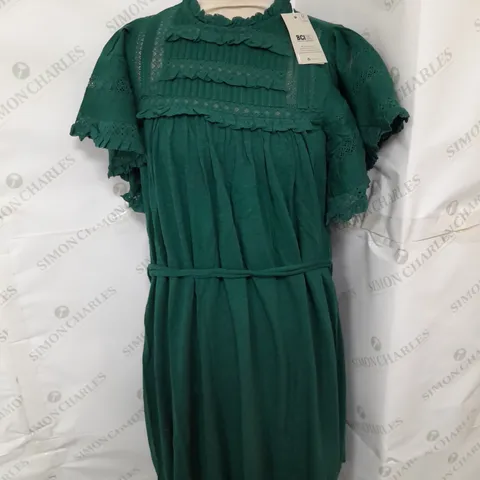 BODEN RUFFLE JERSEY MINIDRESS IN EMERALD GREEN SIZE 12