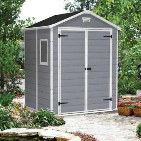 BOXED KETER MANOR 6 FT. W X 5 FT. D APEX OUTDOOR GARDEN SHED (1 BOX)