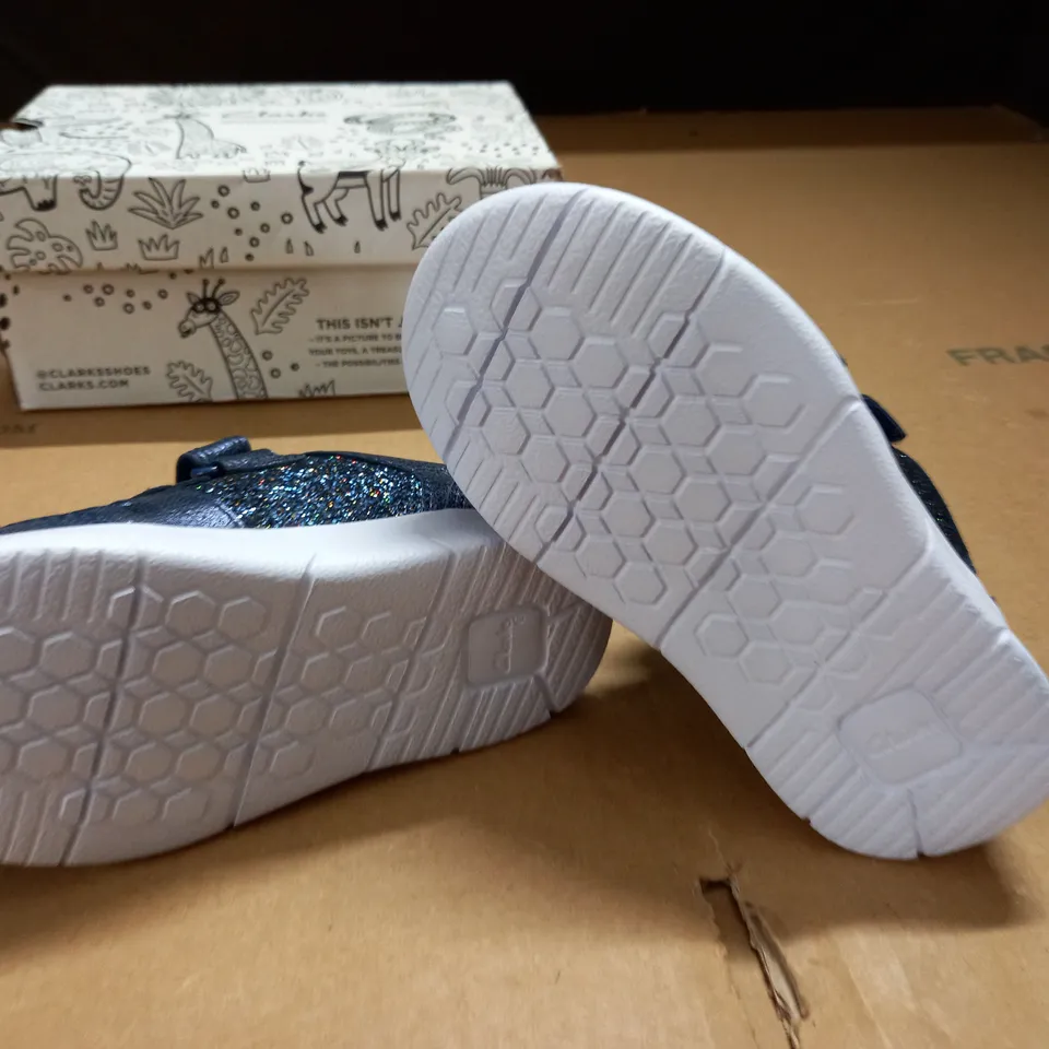 boxed pair of clarks ath sonar blue kids shoes - uk 6.5