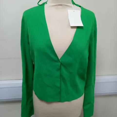 COS GREEN V-NECK CARDIGAN - L