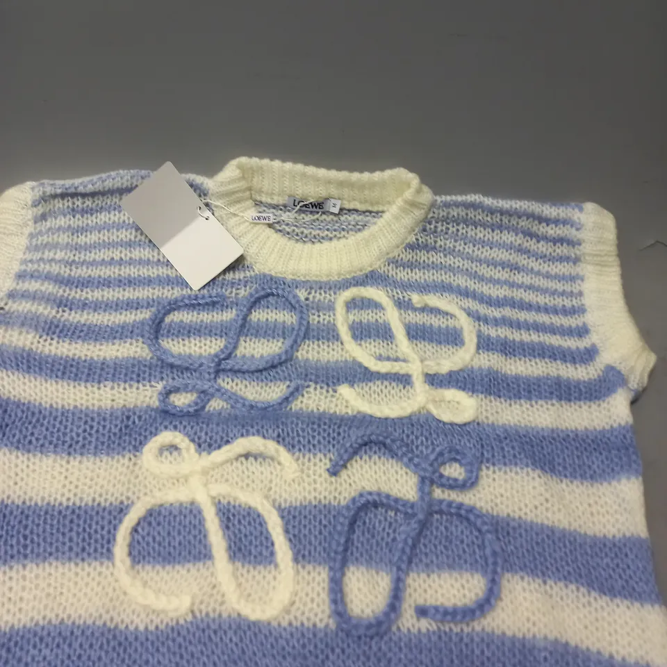 LOEWE KNITTED JUMPER IN WHITE & BLUE - MEDIUM 