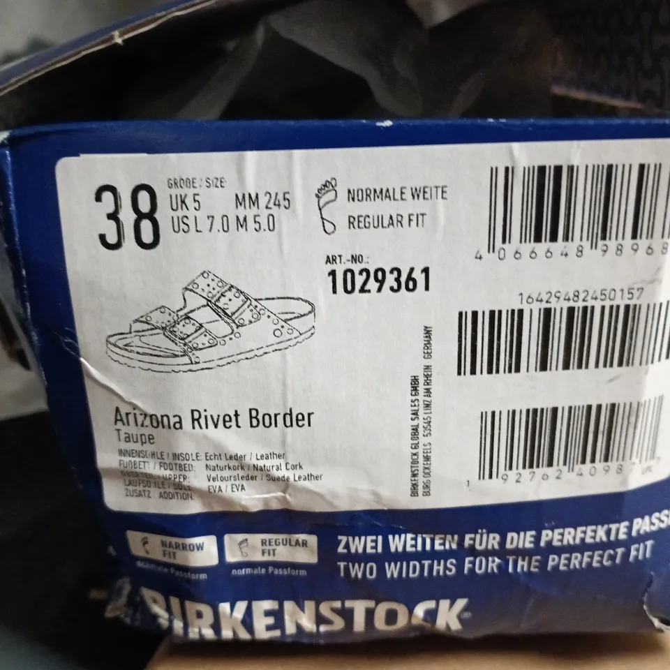 BIRKENSTOCK ARIZONA RIVET BORDER TAUPE SANDALS – UK 5 