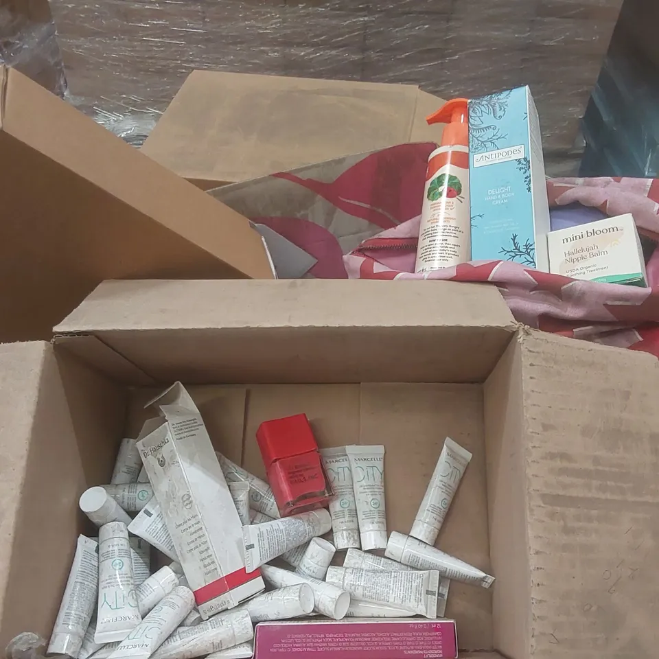 PALLET CONTAINING A VERY LARGE QUANTITY OF ASSORTED BEAUTY RELATED PRODUCTS INCLUDING: MARCELLE MOISTURISING EMULSION, SCAMP & DUDE BEAUTY SET, GEL EFFECT NAIL POLISH ECT