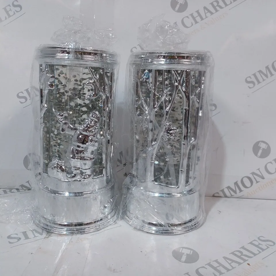 BOXED HOME REFLECTIONS SET OF PRELIT SWIRLING GLITTER SCENIC PILLARS - SILVER