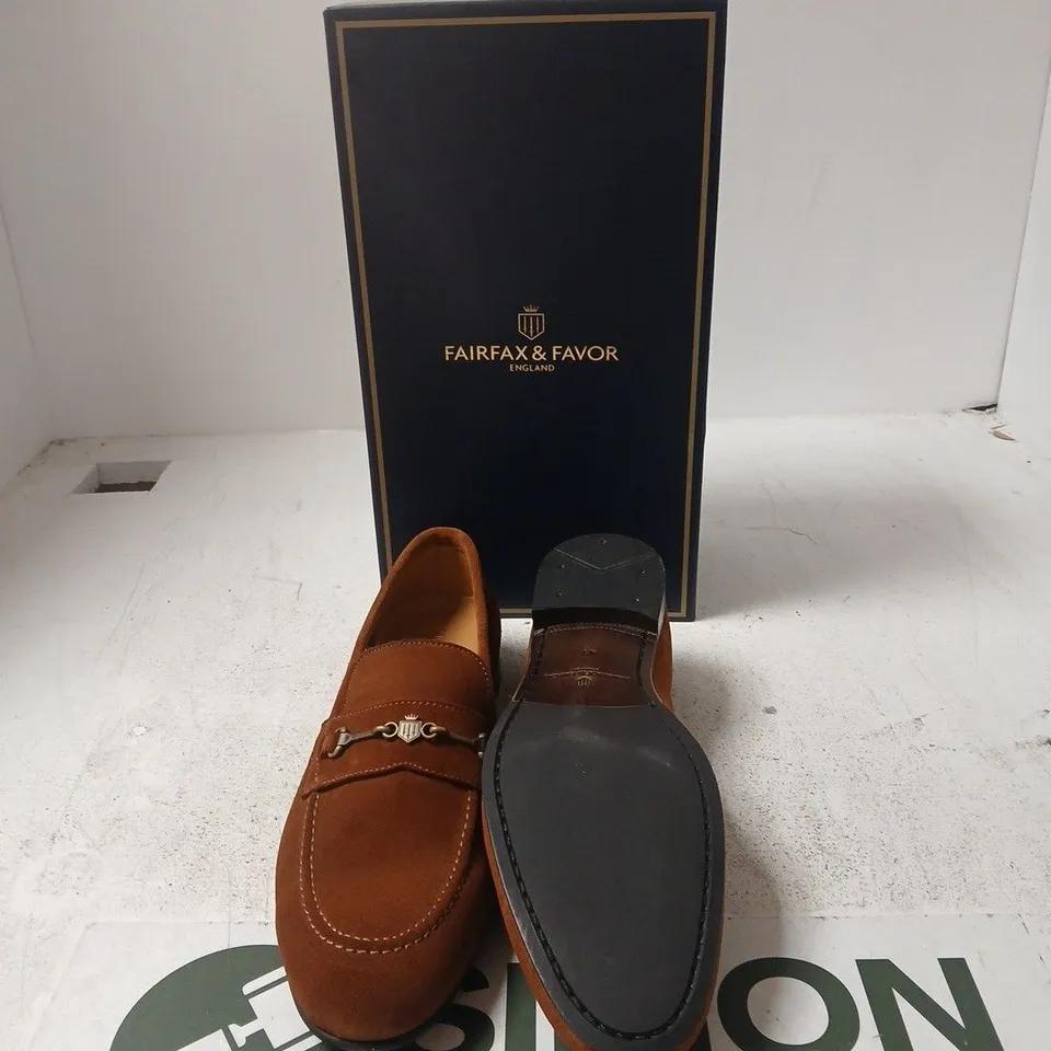 FAIRFAX & FAVOR CAMBRIDGE LOAFER – COGNAC SUEDE, UK 7 (EU 41) – BOXED