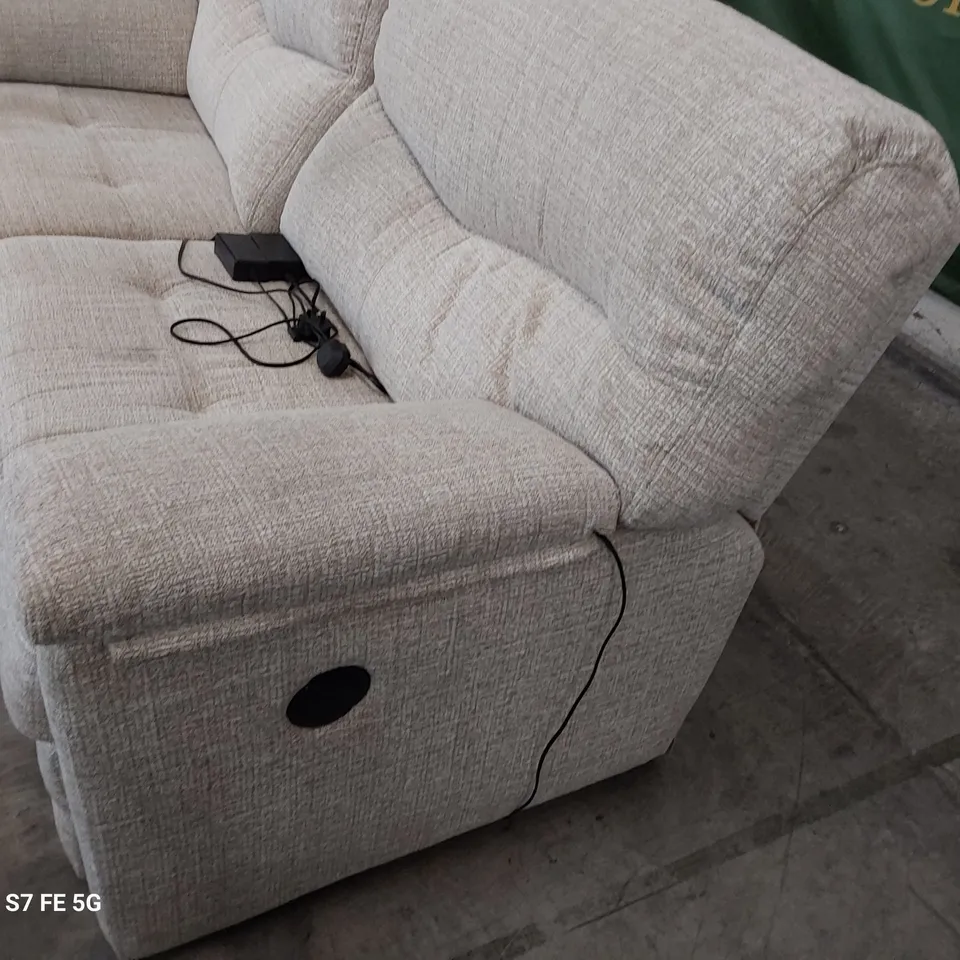 QUALITY BRITISH DESIGNER G PLAN STRATFORD POWER RECLINING THREE SEATER SOFA LOOM CLAY FABRIC 