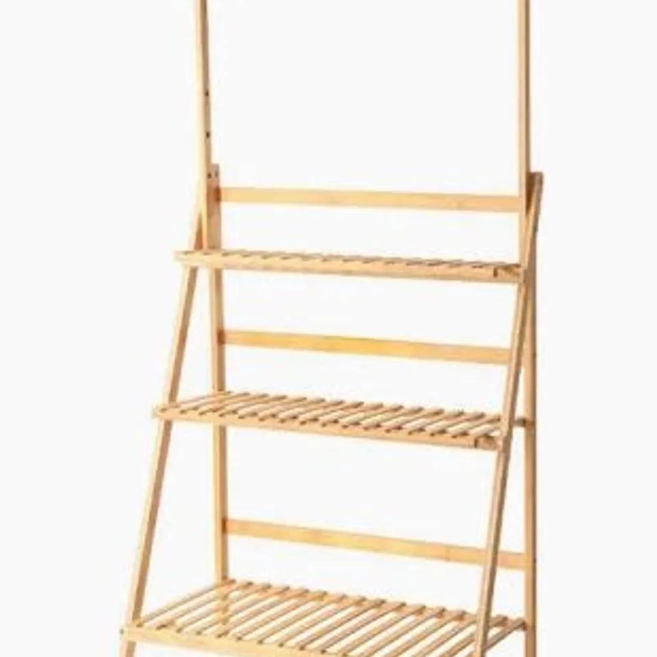 BOXED NEO 3 TIER FOLDABLE BAMBOO PLANT STAND WITH HANGING HOOK