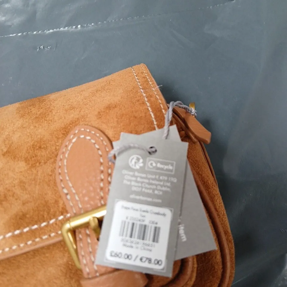 OLIVER BONAS TAN SUEDE MINI HANDBAG WITH BUCKLE DETAIL