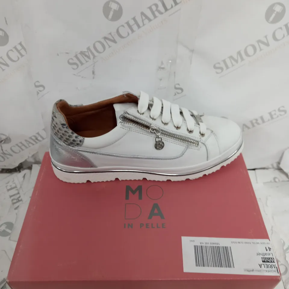MODA IN PELLE ARIELA WHITE TRAINERS - SIZE 8 BOXED 