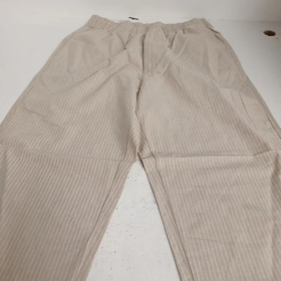 UNIQLO LINEN BLEND EASY ANKLE PANTS, STRIPED BEIGE, SIZE S (WAIST 27-30IN)