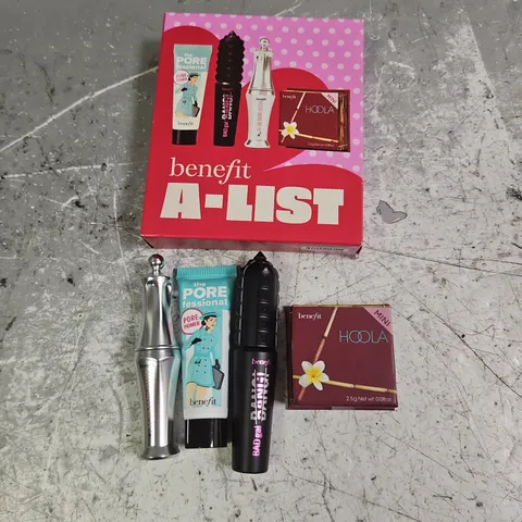 BOXED BENEFIT A-LIST BADGAL BANG MASCARA, HOOLA BRONZER, POREFESSIONAL PRIMER & 24HR BROW SETTER GIFT SET