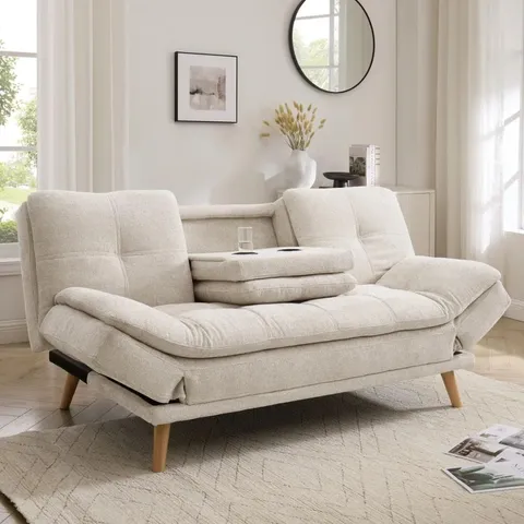 BOXED FJΓRDE & CO ROMAN UPHOLSTERED RECLINING SLEEPER SOFA BED - BEIGE (1 BOX)