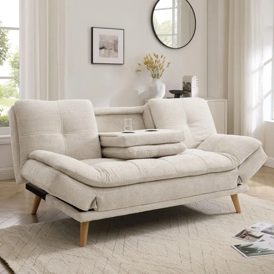 BOXED FJØRDE & CO ROMAN UPHOLSTERED RECLINING SLEEPER SOFA BED - BEIGE (1 BOX)