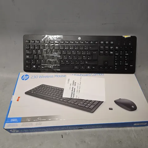BOX OF APPROXIMATELY 9 ASSORTED HP ITEMS TO INCLUDE - 230 WIRELESS MOUSE & KEYBOARD COMBO 