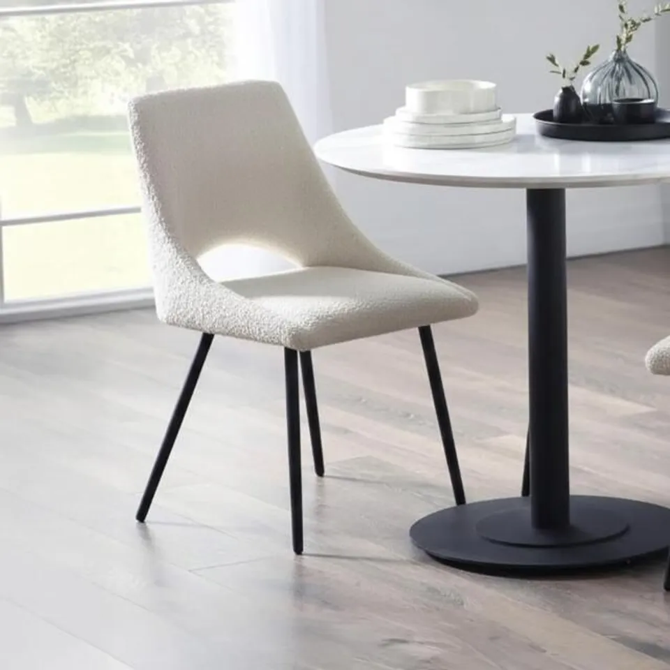 BOXED JULIAN BOWEN IRIS DINING CHAIR - SET OF 2 - IVORY BOUCLE FABRIC (1 BOX)