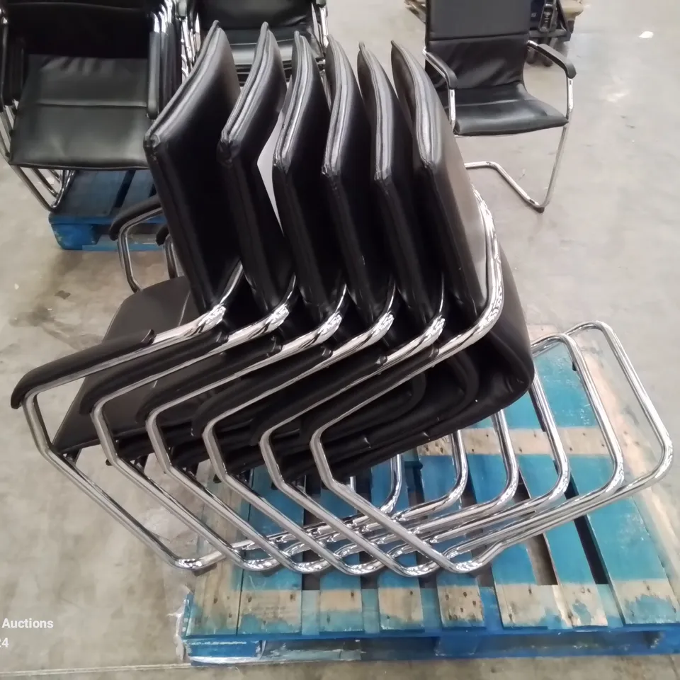 PALLET CONTAINING 6 LEATHER BACK CHROME LEGS COMFRENCE TABLE SIDE CHAIRS