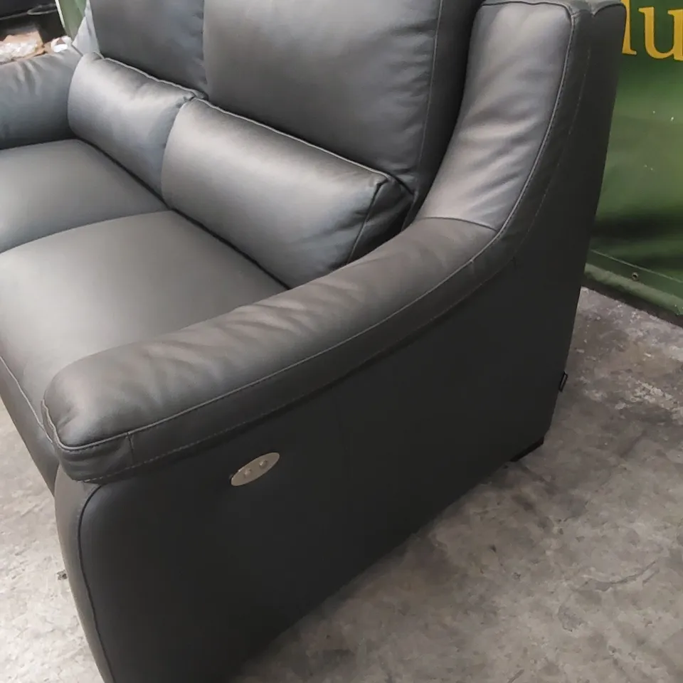 QUALITY DESIGNER ITALIAN MADE DEGANO 3 SEATER, 2 ELECTRIC MECHANISM RECLINER SOFA IN SLATE GREY LEATHER 
