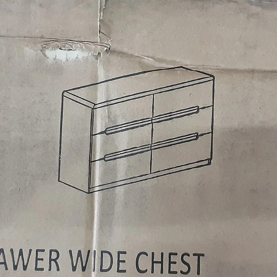 BOXED MANHATTAN 6 DRAWER WIDE CHEST OF DRAWERS IN WHITE HIGH GLOSS - 2 BOXES