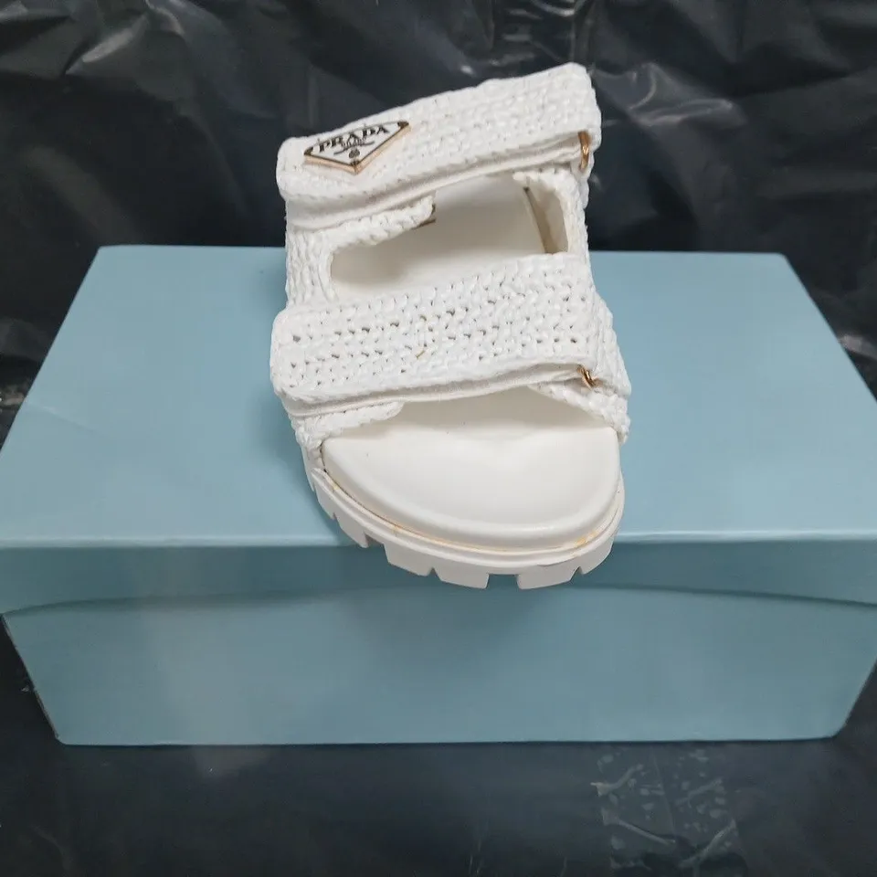 BOXED PAIR OF PRADA OPEN TOE SANDALS IN WHITE SIZE EU 36