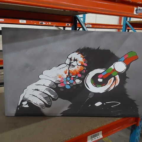 CHIMP HEADPHONES THINKING BANKSY CANVAS