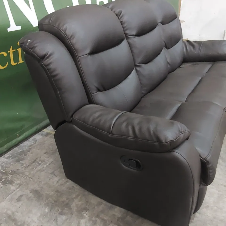 DESIGNER 3 SEATER FAUX LEATHER MANUAL RECLINER SOFA - CHOCOLATE