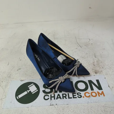 SIMPLY BE BLUE SATIN HIGH HEELS, UK 6, BEADED BOW DETAIL